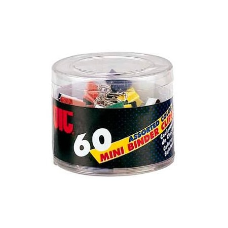 Officemate International Officemate Metal Mini Binder Clips, 1/4" Capacity, Assorted Colors, 60 Clips/Tub 31024